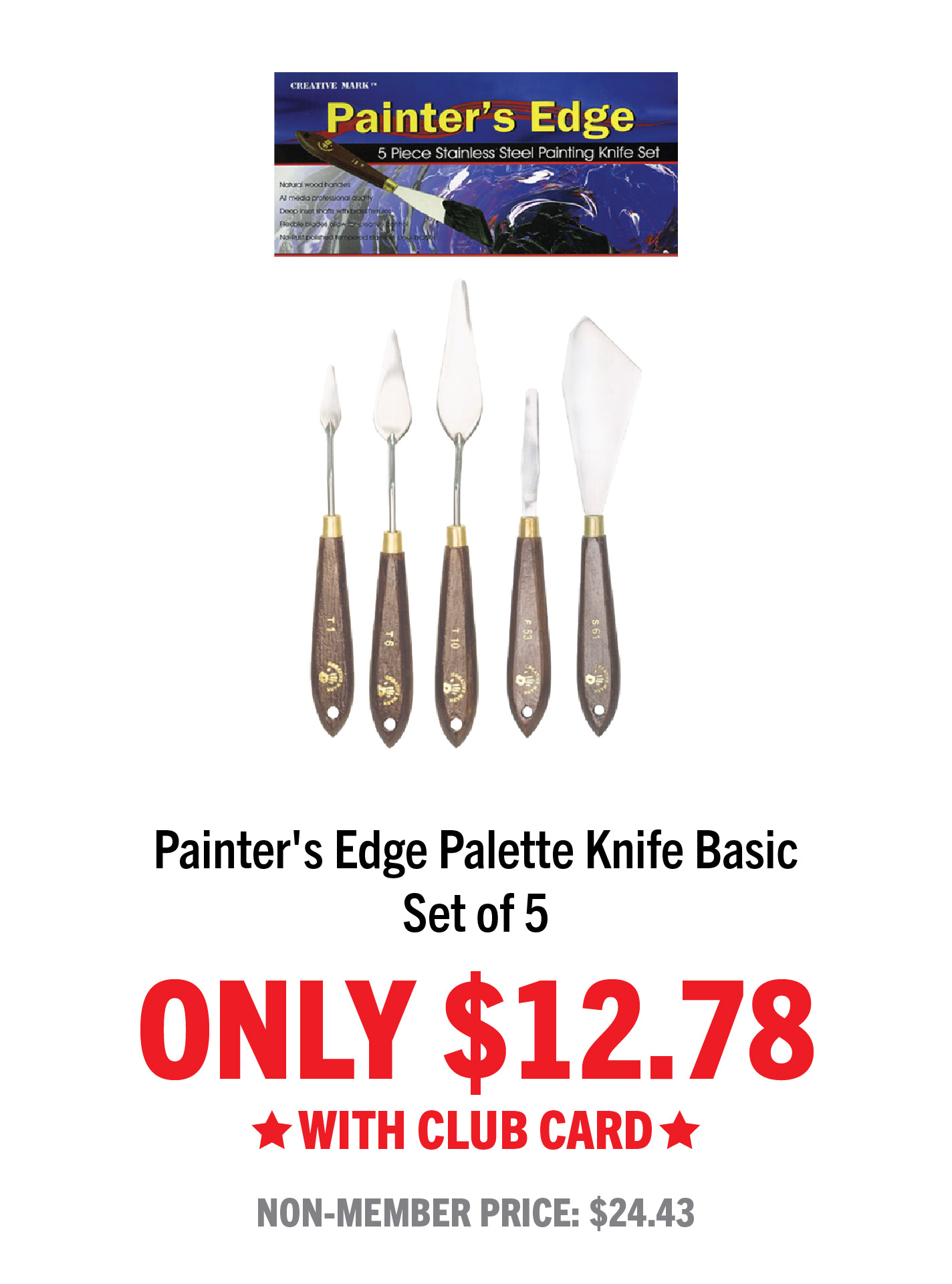 US Art Supply 5 Piece Stainless Painting Palette Knife Set Mixing Paint Art